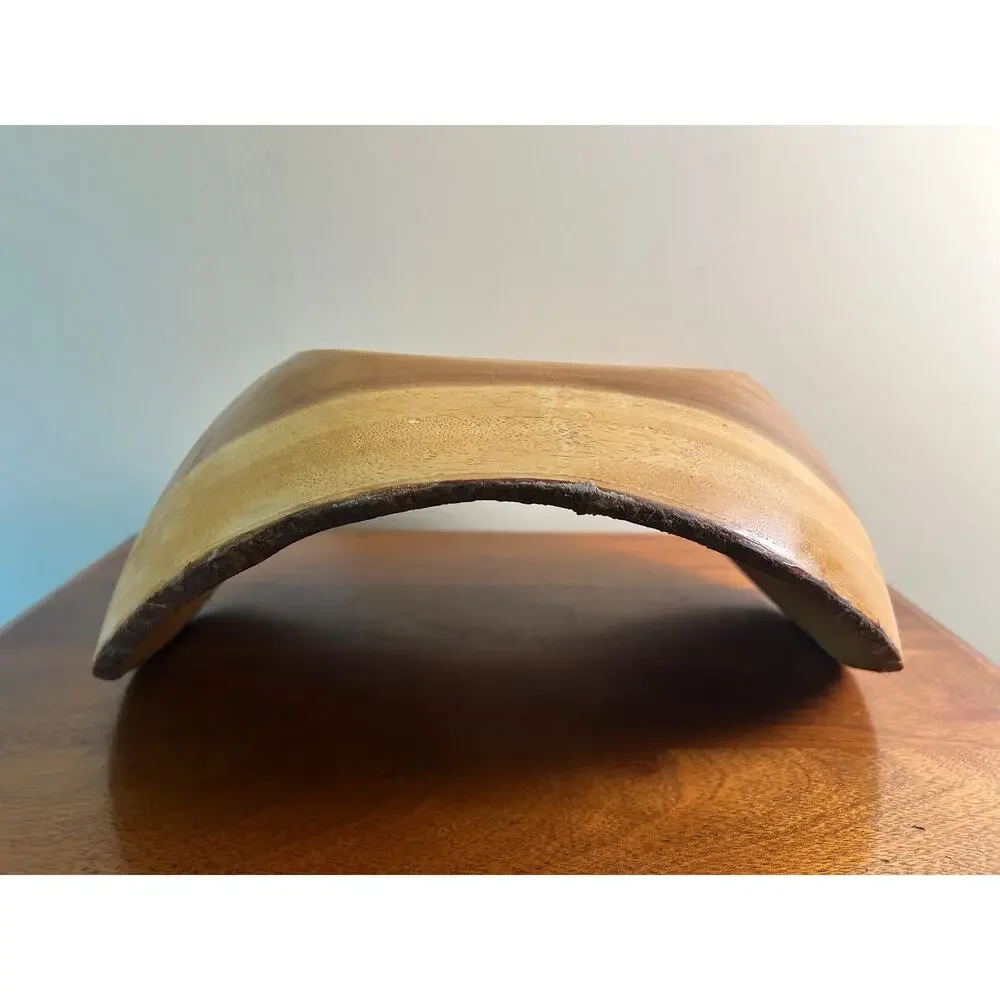 Vintage Olive Wood Look Live Edge Decorative Bowl with Burnt Floral Design
